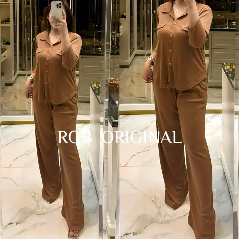 Imelda Set Knit Pocket Kancing RGB Original Setelan Wanita Celana Panjang 0