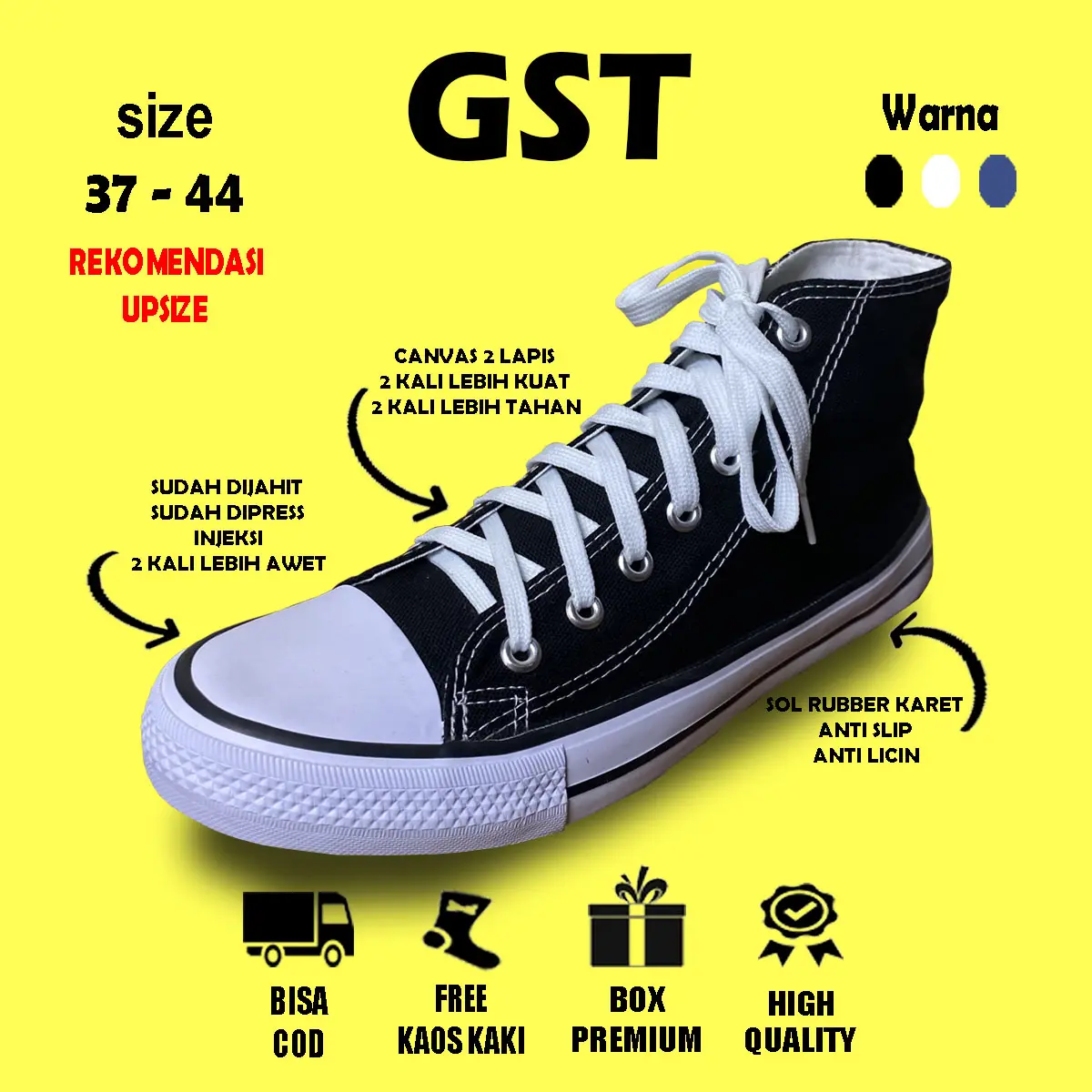 GST Glenn High Sepatu Sneakers Pria Wanita Kanvas Premium Sepatu Kasual Trendy Sol Karet Anti Slip Anti Licin