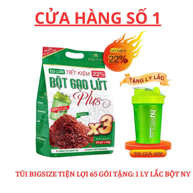Như Ý NY Bột Gạo Lứt Plus X3 20 gói thơm ngon dễ uống TÚI BIG SIZE 65 GÓI tiện dụng cho bữa sáng tối tặng 1 CỐC LẮC BỘT NY hữu cơ từ Việt Nam