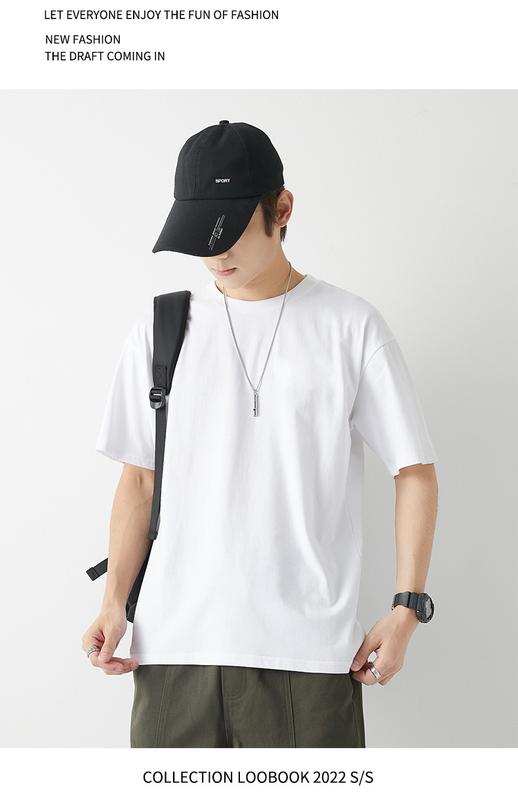 Product Introduction of EDC American Streetwear Heavyweight 230g Short Sleeve T-shirt Unisex Ins Basic Solid Color Undershirt 9
