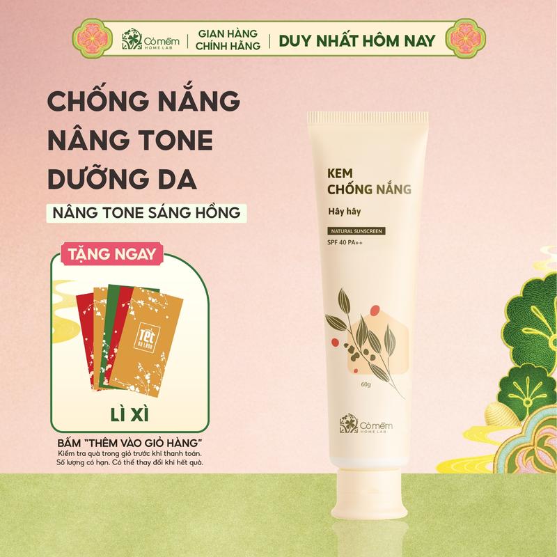 Kem Chống Nắng Nâng Tone Mịn Đẹp Thấm Nhanh Cho Mọi Loại Da Hây Hây SPF 40 PA ++ Cỏ Mềm 60g