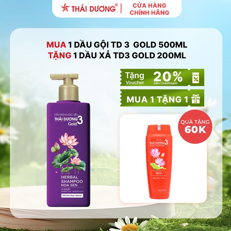 [ Combo Sale] 01 Dầu gội Thái Dương 3 hương Hoa Sen GOLD 500ml tặng 01 Dầu xả Thái Dương 3 hương Hoa sen 200ml Gội Đầu