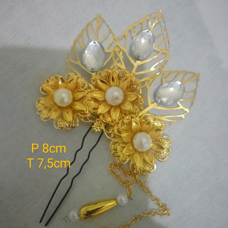 Hiasan Sanggul Tusuk Konde Bunga Emas Lempengan untuk Wanita - Aksesoris Hairdo Clips Gold Women 4