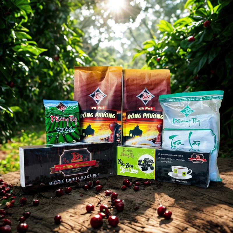 Cà Phê Đông Phương  COMBO Số 1: Trà & cà phê   Gồm: 2 Gói Cà phê Số 1  500g gói  - 1 Hộp Đường Đông Phương  25gói hộp  - 1 Hộp Trà đậu đen xanh lòng  dạng túi lọc 180g hộp  - 1 Gói Trà lài túi lọc  150g gói  - 1 Gói Trà dứa  70g gói   Trà cà  phê 