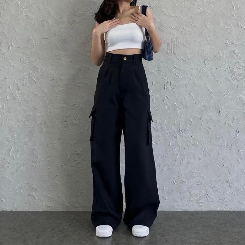 Celana Cargo anak perempuan Korean style 8-16 tahun Low waist katun drill Fashion 4