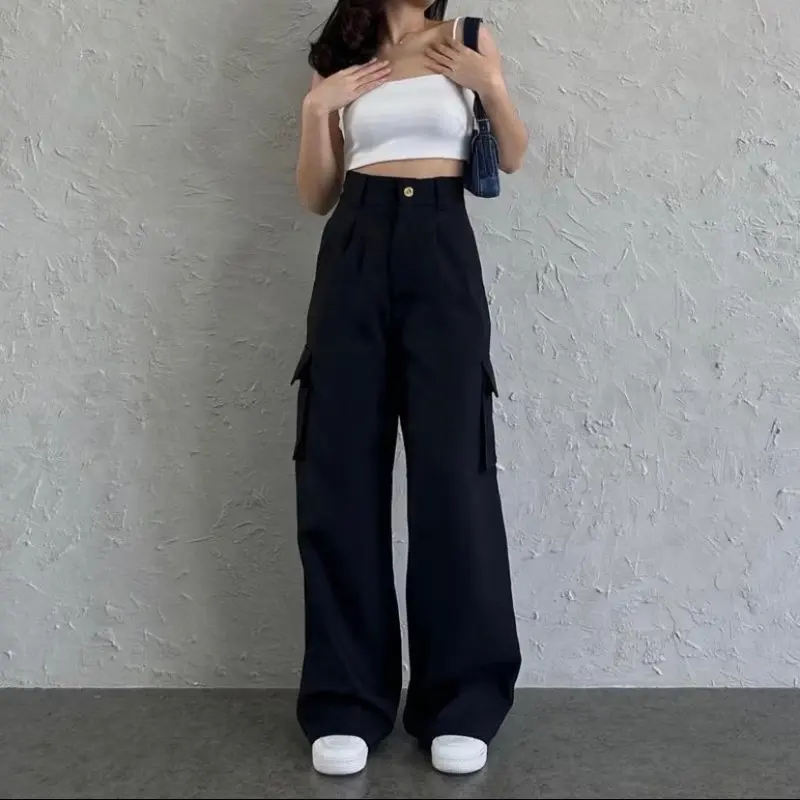 Celana Cargo anak perempuan Korean style 8-16 tahun Low waist katun drill Fashion 3