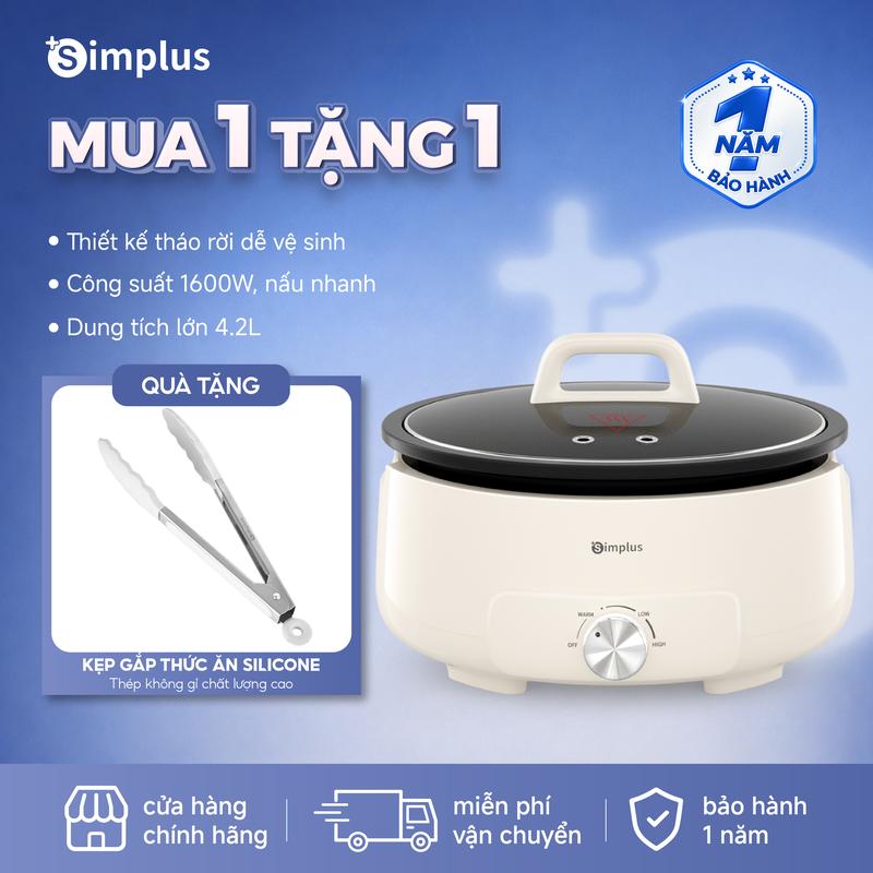 INSSA VN Nồi lẩu điện đa năng Simplus DHGH002 dung tích 4.2L công suất 1400W chống dính an toàn 3 mức nhiệt độ bảo hành 1 năm chỉ đổi không sửa
