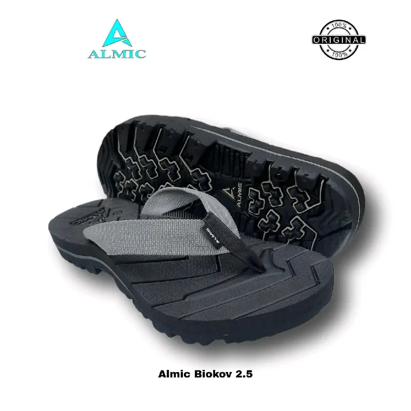 ALMIC-Sandal Jepit Gunung Adventure Biokov 2.5 Original Grey Sendal Jepit Outdoor Pria Wanita Karet Hitam 1