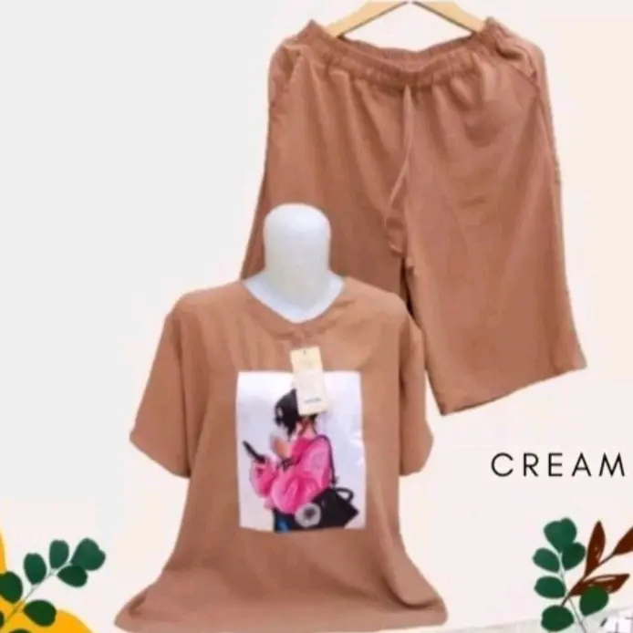 Setelan Katun  100rb dapet 3 Setcel Katun Baju Nyaman Setelan Wanita Lengan pendek Dewasa casual White simply daily warna random one  set stripe
