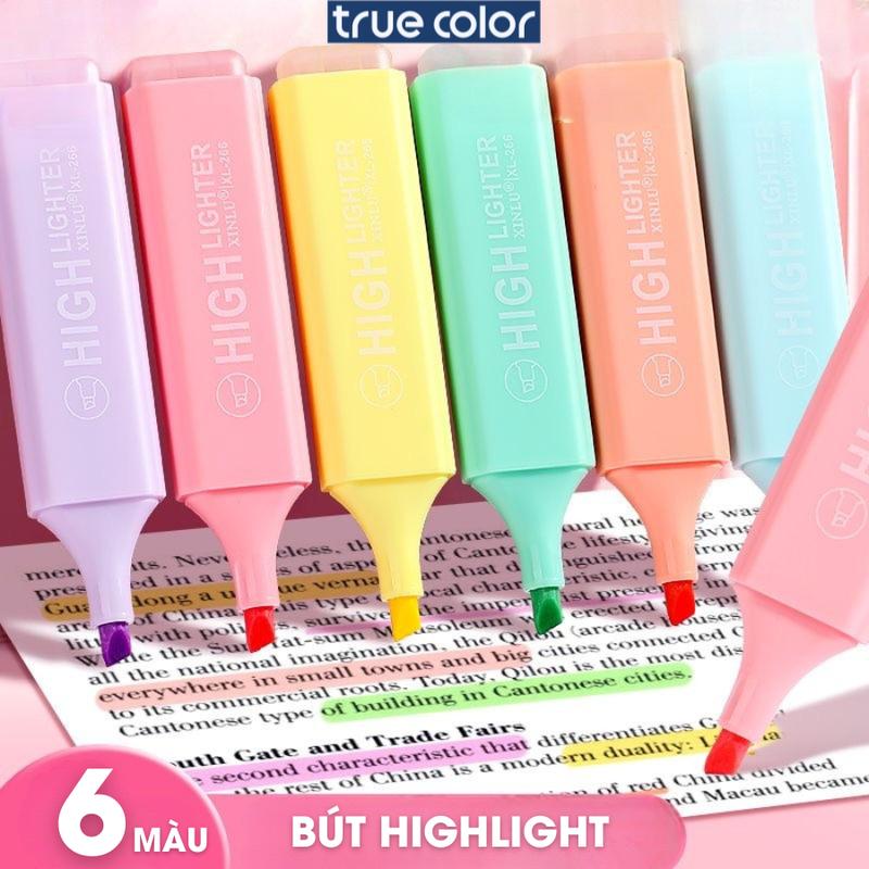 Set 6 Bút nhớ highlight nhiều màu pastel, bút dạ quang, bút đánh dấu dòng khô nhanh không lem  bomau  acrylic