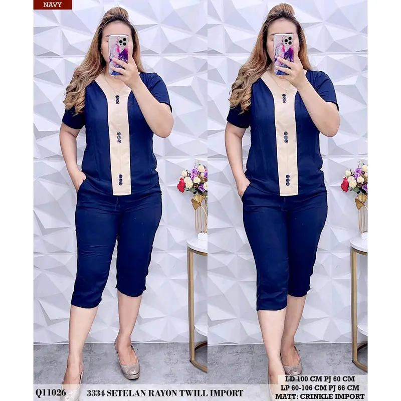 One Set Crinkle Airflow Terbaru//Setelan Crinkle Kombinasi Pendek Lengan pendek  Ruffle Wanita Nyaman Baju Celana 5
