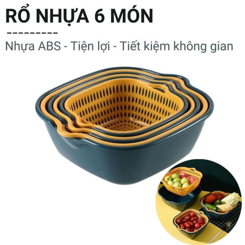  Bộ Rổ 6 Món Kèm Chậu Chất Liệu Nhựa Cao Cấp TRÒN VUÔNG Thau Rổ Đựng Rau củ 