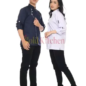 Baju Koki Chef Jacket Pria Wanita Lengan Panjang Model Style Bahan Drill BeblodShop Hitam Putih Nevy Abu