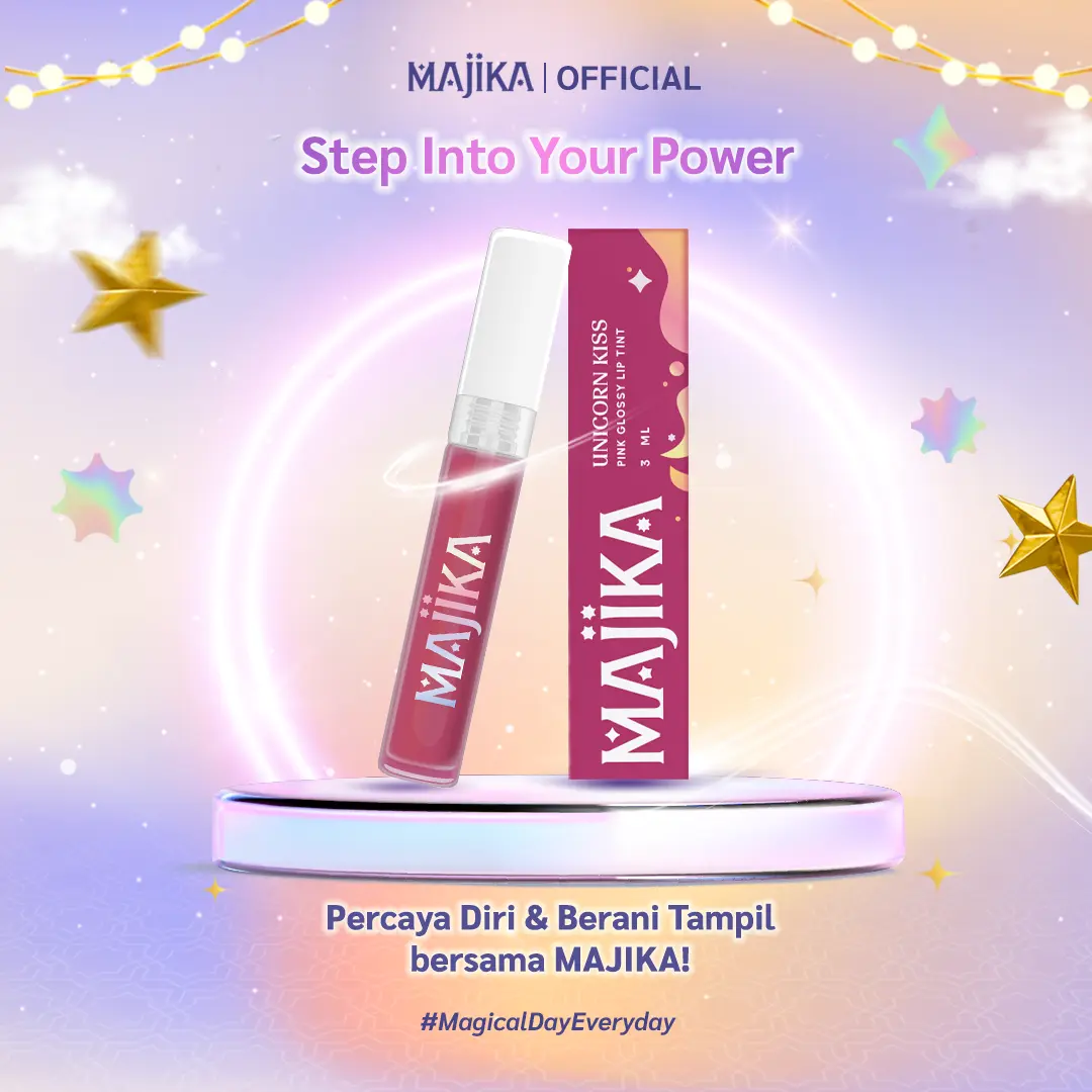 MAJIKA Unicorn Kiss Pink Glossy Lip Tint | 3 ML | Tekstur Ringan dan Glossy