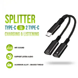 Audio Splitter Type C to Dual Port Female Type C Support Audio And Charging Splitter Audio 2in1 Type C