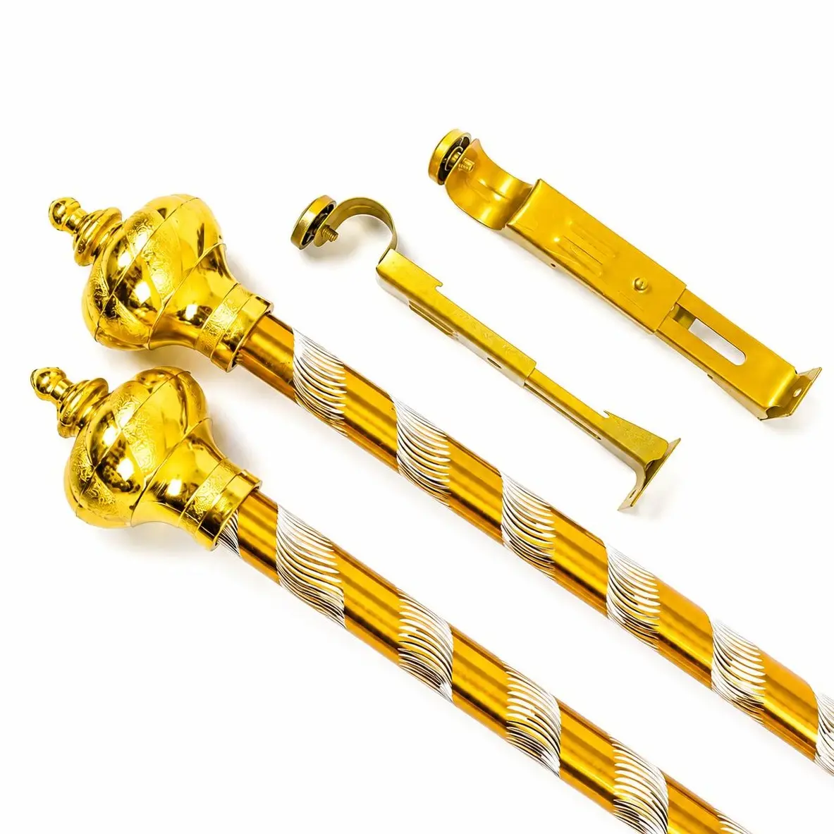 Batang Gorden Full Set - Ukuran 50cm-200cm, 3 Warna Pilihan (Gold/Silver/Hitam), Anti Karat & Mudah Dipasang