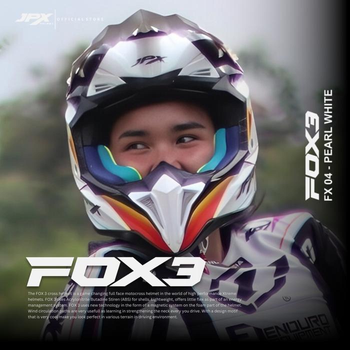 Gambar Helm Full Face Cross Pria Wanita Harian Motor Trail Tebal Nyaman SNI DOT JPX FOX3 FX4 Motif - Pearl White - L dari JPX HELMET Kab. Tangerang Tokopedia