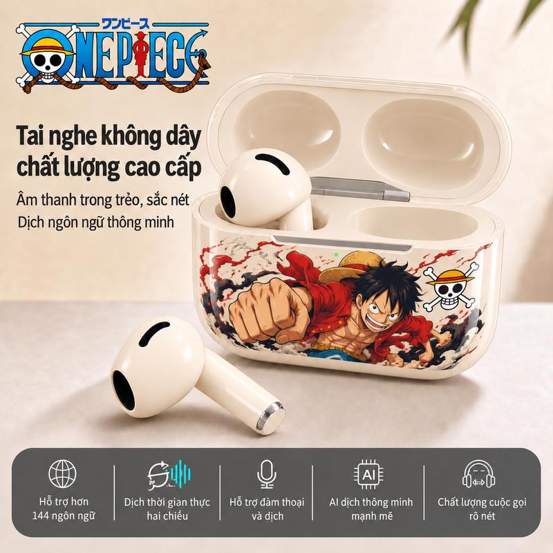 One Piece Tai nghe không dây HiFi Chất lượng âm thanh đỉnh cao Chống nước IPX5 Tương thích iPhone & Android Tặng sticker One Piece