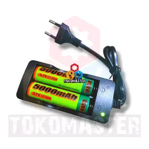 Paket Sepasang Baterai 18650 Isi Ulang Li-ion 3,7V 5000mAh 2pcs + Charger 2slot Indikator Batre Cas Batrei Charge Batrai Senter Kepala Speaker Bluetooth merek Jin Long JL-CB300