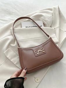Bolso de hombro elegante de media luna con moño, estilo casual de moda, diseño de color puro, adecuado para mujeres, perfecto para uso diario