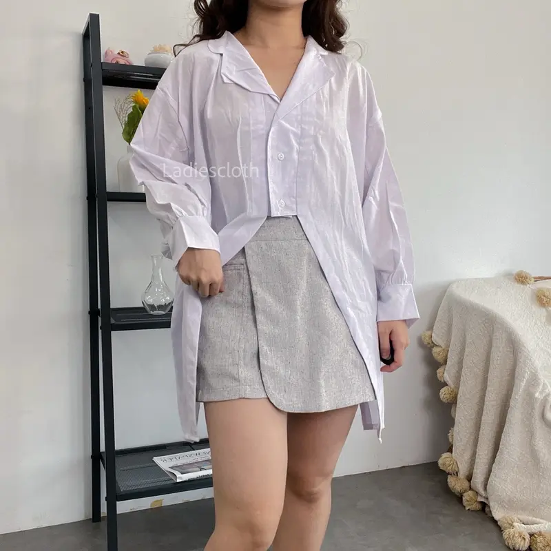 Kemeja Plain Bona Blouse Katun Lengan Panjang Motif Polos Wanita Denim Atasan Kancing Baju Casual Basic 6