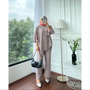 Aleena Oneset |Setelan Wanita Dewasa Terbaru Bahan Polo Linen Premium Tebal Tangan panjang  Balon Nyaman