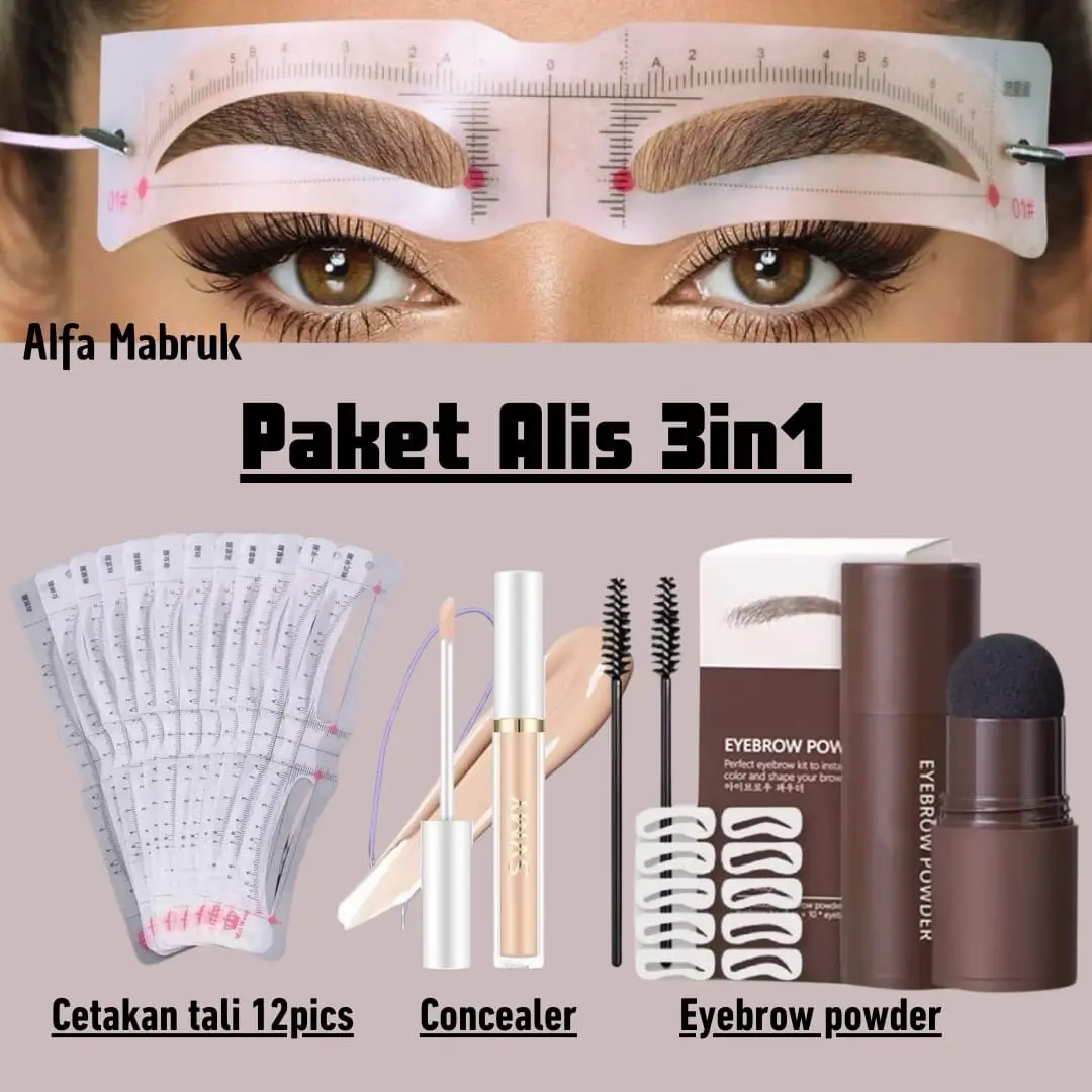 (Paket alis 3 in 1) eyebrow stamp, cetakan alis tali, concealer