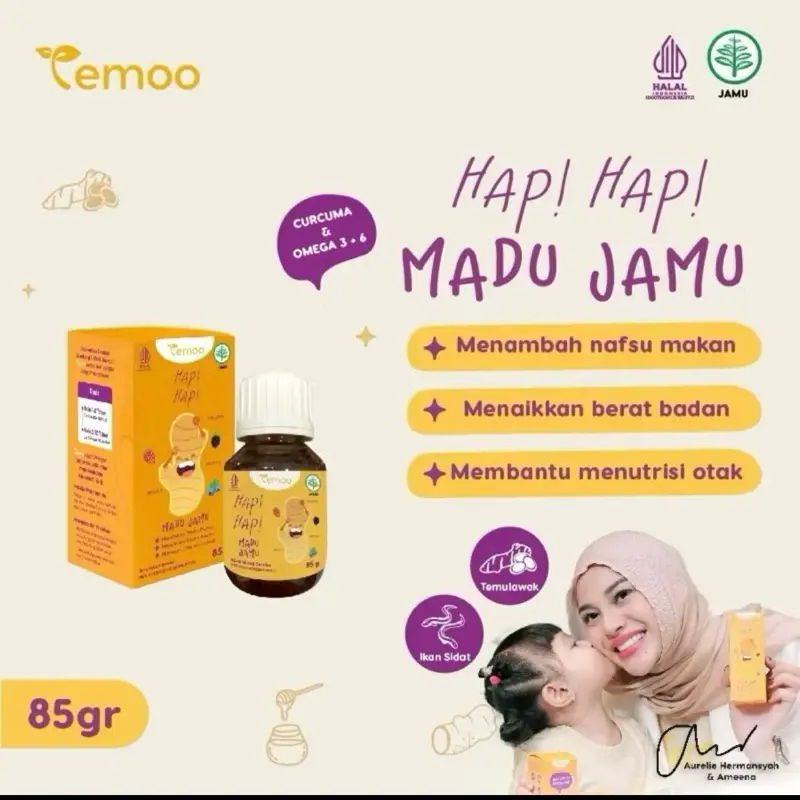 Temoo Hap Hap Madu Jamu Anak - Vitamin Menambah Nafsu Makan & Otak Cerdas 85gr - Sirup Alami untuk Anak 2