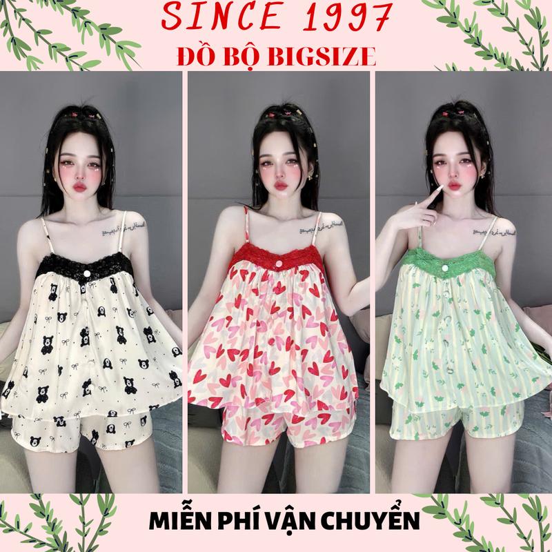   55-90kg  Đùi 2 dây nút bọc Lụa Latin Pijama Đồ bộ bigsize đồ ngủ Bigsize Pijama lụa latin 