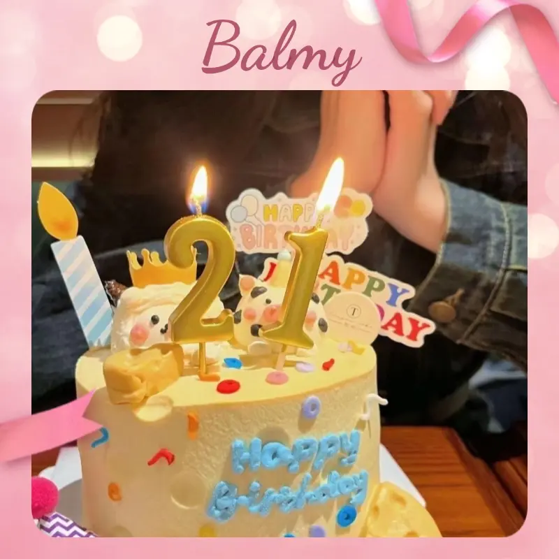 [First Order Drop] Golden Digital Candle Qixi 520 Full-Year Birthday Party Children's Birthday Cake Decoration Card