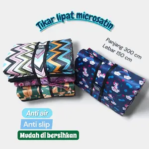 Tikar Lipat Piknik 300x150cm Anti Air Anti Slip Karpet Microsatin Motif Glossy Lembut Cocok untuk Rumah & Outdoor