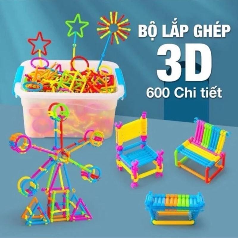 { Hộp 500 que } Hộp Đồ Chơi Lắp Ghép Que 3D Sáng Tạo Cho Bé, Bộ Xếp hình Que Bằng Nhựa Tặng Hộp Nhựa