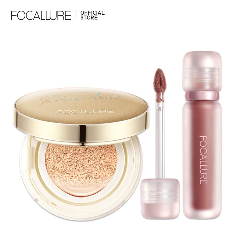 FOCALLURE Bộ trang điểm 2 món Son tint Watery Velvet + Cushion Phấn Nước Hỗ Trợ Che Khuyết Điểm