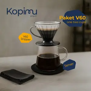 One Two Cups V60 Dripper Coffee + Server 400 ml | Paket Set V60 Alat Penyeduh Penyaring Kopi Teh Kaca Plastik Ceramic Gold Grey Hitam Trasparan