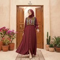 Gambar Gamis Trend Terbaru Motif Tenun Dress Kondangan Mewah Elegan - Shirin Zein Sabrina Seies - Maroon, S dari Shirin Zein Store Kab. Pati 4 Tokopedia