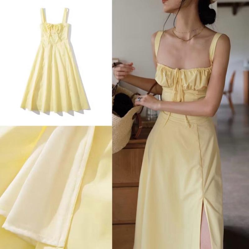 Xả Kho Đầm midi ngang bắp chân hàng sẵn nhún đan dây sau lưng- khánh vy store
