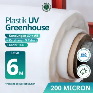 Plastik UV Greenhouse Tebal 200 Mikron 14% Lebar 6 Meter CAP JEMPOL Kandungan LD+AB Anti Jamur & Bakteri Jahat