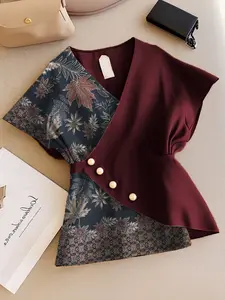 Atasan batik Lengan Batik kekinian Kombinasi Blouse kantor kasual Premium Motif Atasan Warna All Size S M L Gaiba Top