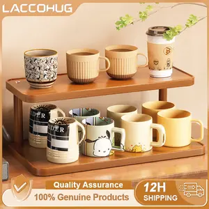 LACCOHUG Rak Penyimpanan Desktop Bambu Rotan Mini Lemari Buku Kokoh Tahan Kelembaban 2L-30*14*14.5cm & 2L-40*14*14.5cm Furniture Ramah Lingkungan