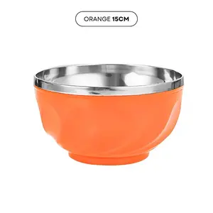 [15CM] Funnycook Mangkuk Stainless Double Layer Praktis Dengan Tutup Kedap Udara Ukuran Mangkok Sup Serbaguna Kitchenware