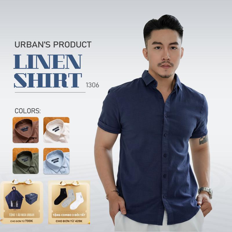 Áo sơ mi đũi cộc tay nam Urban Menswear mặc nhẹ, thấm hút mồ hôi, mát mẻ phom dáng không ôm, có Nhung mau basic dễ mặc NO 1035/1306 áonam  đẹp aonam  dep áo  hè  nam  đẹp