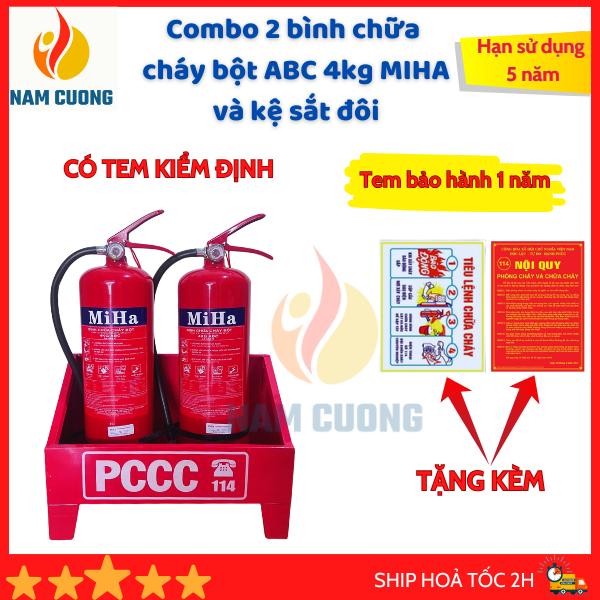 Combo 2 bình chữa cháy bột ABC 4kg KỆ ĐỂ BÌNH và bộ nội quy tiêu lệnh