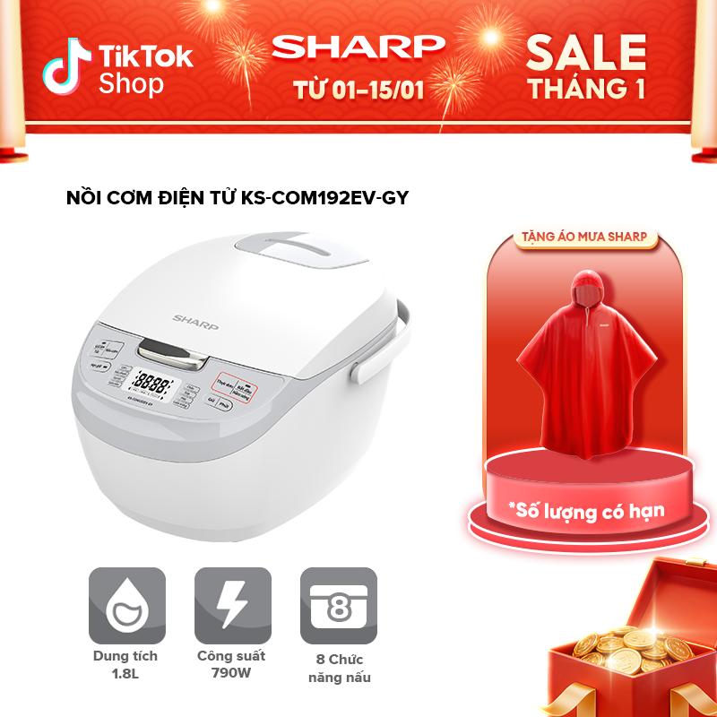  Nồi Cơm Điện Tử Sharp KS-COM192EV-GY 1.8L  Nấu cơm và 7 Chức năng nấu khác Màn hình LCD Lòng nồi 3 lớp  - Hàng Chín 