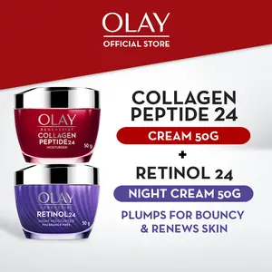 Paket Hemat Olay Regenerist Collagen Peptide24 Day Cream 50gr + Regenerist Retinol24 Night Cream 50gr Antiaging [Tandem]