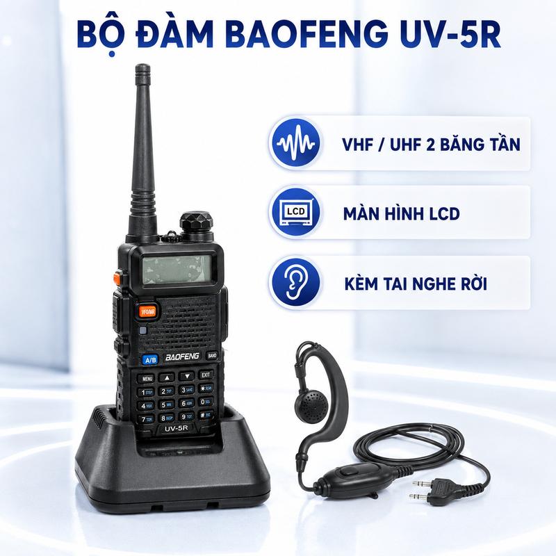 Bộ Đàm Baofeng 0678 UV-5R Có Lcd 2 Băng Tần VHF và UHF Cao Cấp Kèm Tai Nghe Rời…