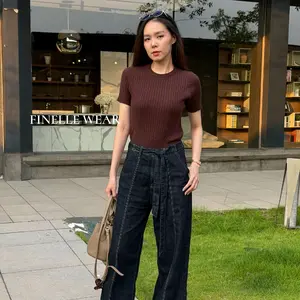 Marvella Knit Top Finellewear - Atasan Rajut Lengan Pendek Wanita - Short Sleeve Knit Top Motif Cable Knit (MV01)