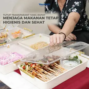 Youware - Kaiden Nampan Saji Plastik premium dengan Tutup Aesthetic Tudung Transparan Warna Beige Emas untuk Menyajikan Makanan Menjaga dari Debu dan Kotoran, Menyiapkan Makanan Berkuah Kering dan Basah Aman Masuk Kulkas cocok untuk Lauk Roti Sayur Buah