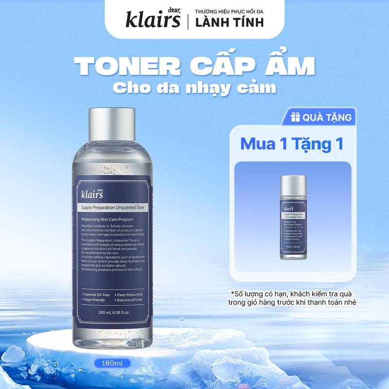 [M] Nước hoa hồng hỗ trợ cấp ẩm Dear, Klairs supple preparation unscented toner 180mL - dòng không mùi