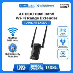 TOTOLINK EX1200T AC1200 Dual Band WiFi Range Extender Repeater 2.4G 5G 1167Mbps Penguat Sinyal Rumah