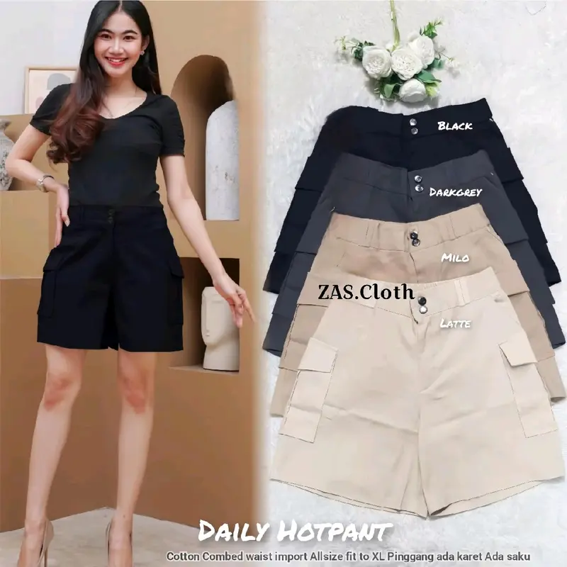 Daily hot pant wanita polos celana pendek remaja perempuan katun pinggang karet 1